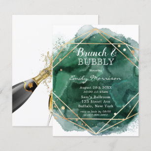Green And Gold Watercolor Brunch & Bubbly Invitation