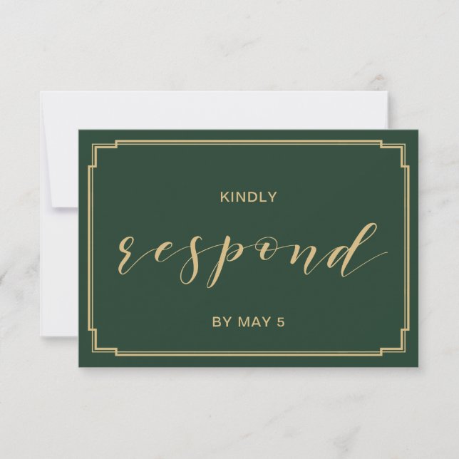 Green and Gold  Wedding rsvp Card (Front)