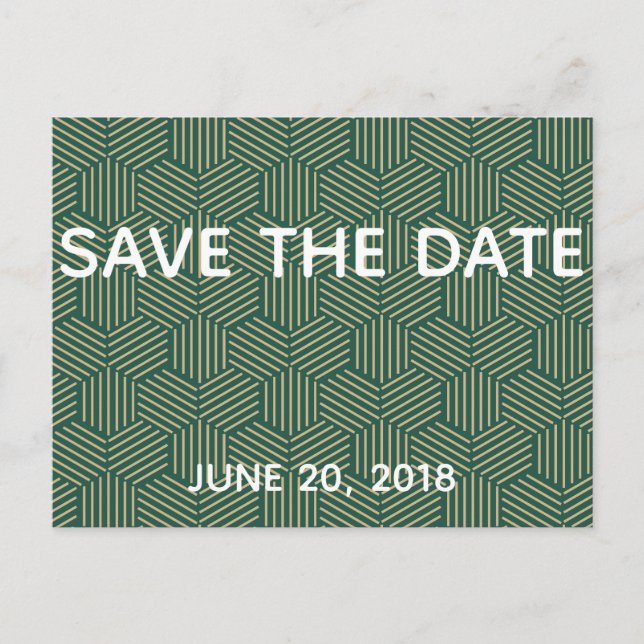 Green and Gold Wedding Save the Date Announcement Postcard (Front)