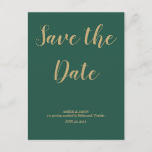 Green and Gold Wedding Save the Date Announcement Postcard