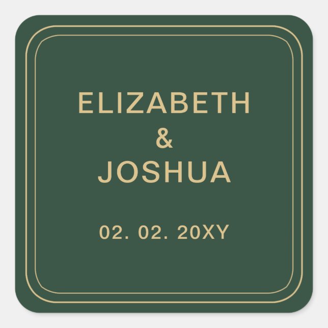 Green and Gold Wedding Square Sticker (Front)