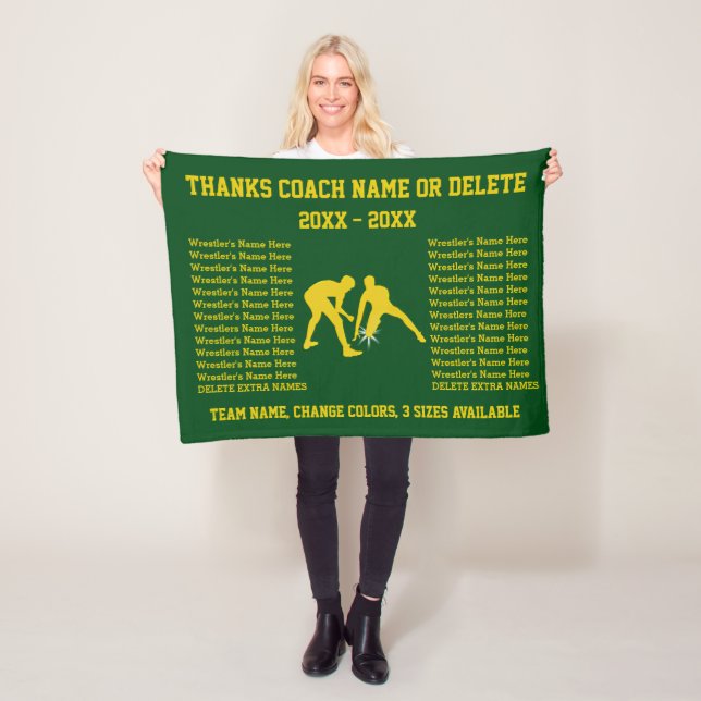 Green and Gold Wrestling Coach Appreciation Gifts Fleece Blanket (In Situ)