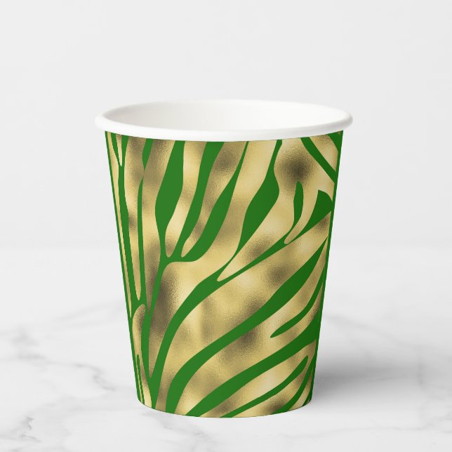 Green and Gold Zebra Festive Paper Cups (Front)