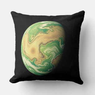 Green and Golden Brown Planet Throw Pillow