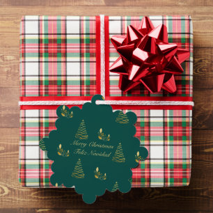 Green and Golden Christmas Bilingual Feliz Navidad Ornament Card