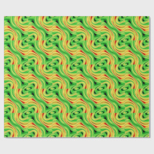 green and golden chrome waves wrapping paper