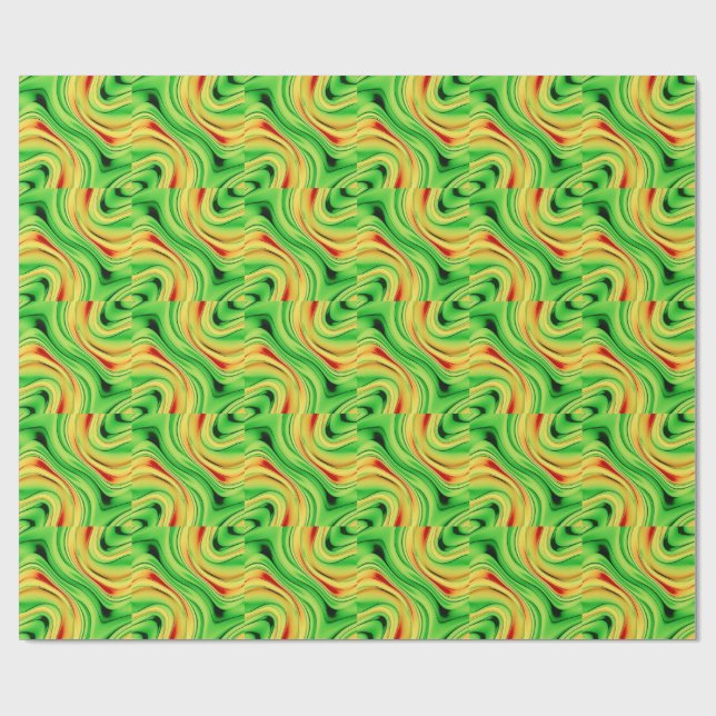 green and golden chrome waves wrapping paper (Flat)