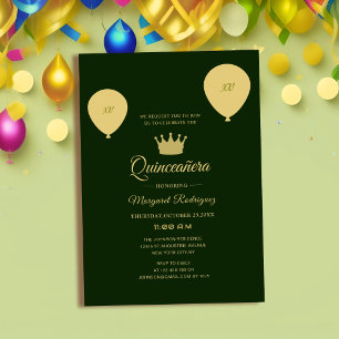 green and golden classic elegant chic quinceañera invitation