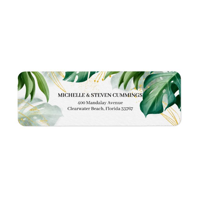 Green and Golden Leaves Modern Tropical Wedding (Front)