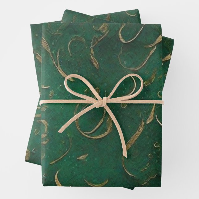 Green and Golden  Wrapping Paper Sheet (In situ)