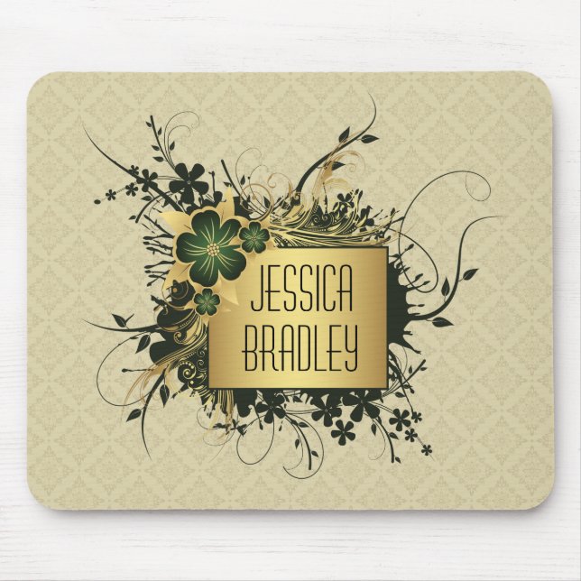 Green and Golf Floral Spray Personalized Mouse Pad (Front)