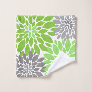 Green and Gray Chrysanthemums Floral Pattern Bath Towel Set