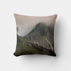 GREEN AND GRAY MOUNTAIN UNDER WHITE CLOUDS THROW PILLOW