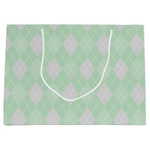 Green and Grey Argyle Pattern Kids Large Gift Bag