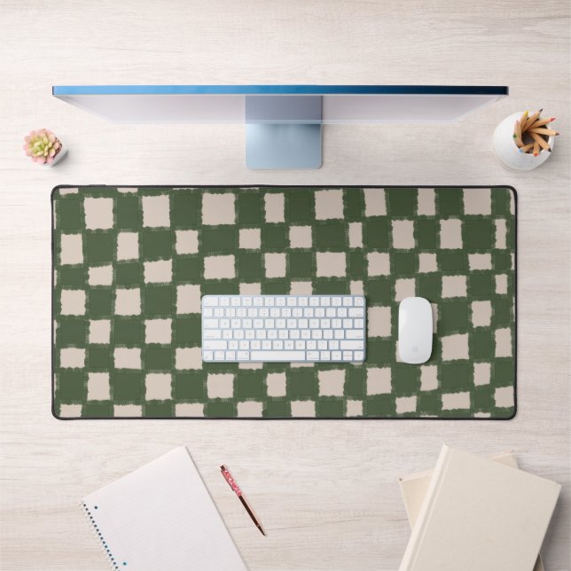Green and Grey Chequerboard Pattern Stylish  Desk Mat (Office 1)