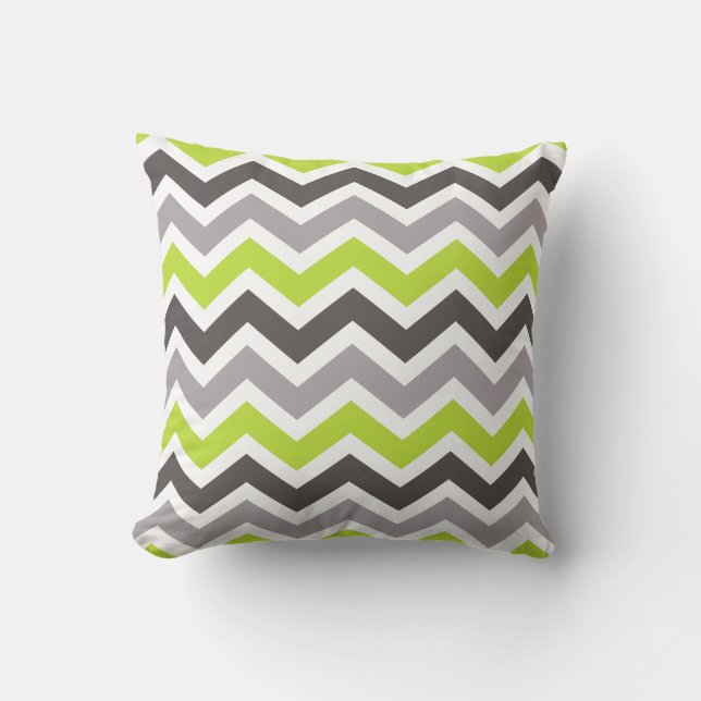 Green and Grey Chevron Throw Pillow (Front)