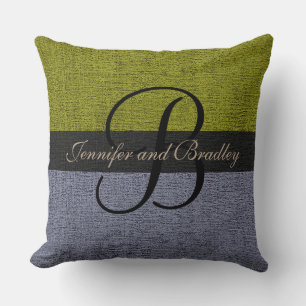 Green and Grey Elegant Monogram Wedding Throw Pillow