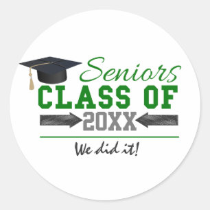 Green and Grey Graduation Gear Classic Round Sticker