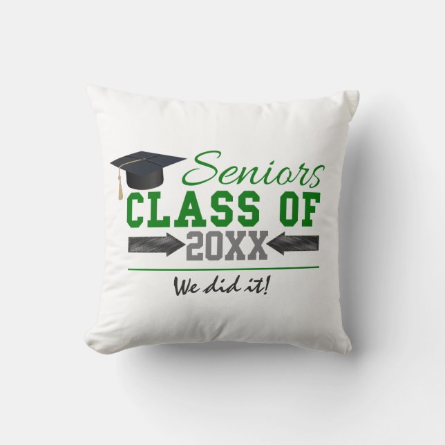 Green and  Grey Graduation Gear Throw Pillow (Front)