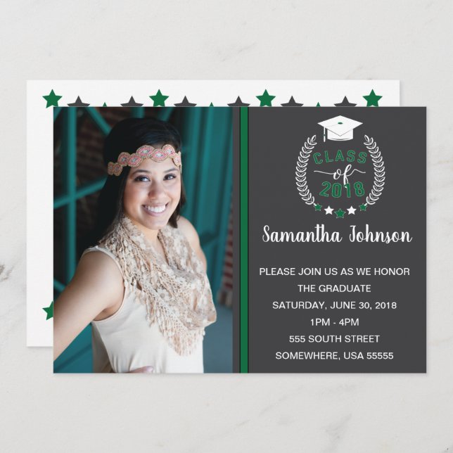Green and Grey Graduation Party Invite (Front/Back)