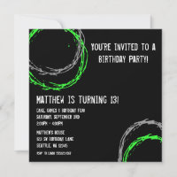 Green and Grey Grunge Circles Boy Birthday Party