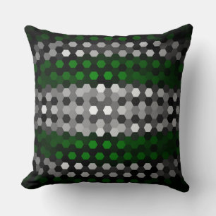 Green and Grey Hexagons Pattern Throw Pillow
