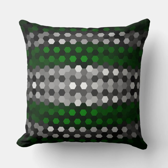 Green and Grey Hexagons Pattern Throw Pillow (Front)