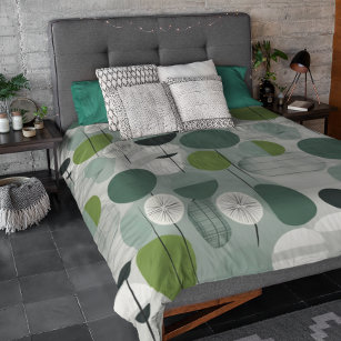 Green and Grey MidCentury Modern Duvet Cover