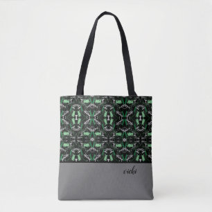 Green and Grey Paint Splatter Monogrammed Tote Bag
