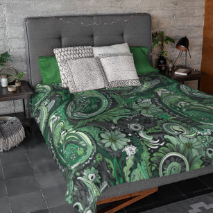 Green and Grey Paisley Pattern Duvet Cover