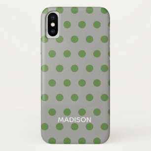 Green and Grey polka dot Personalised Name Case-Mate iPhone Case