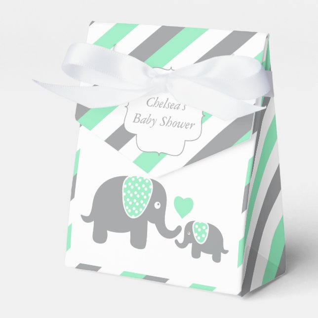 Green and Grey Stripe Elephant Favor Box (Front Side)