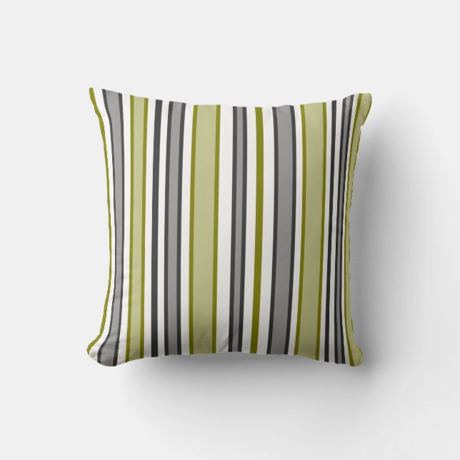 Green and Grey Stripes Throw Pillow (Front)