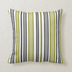 Green and Grey Stripes Throw Pillow
