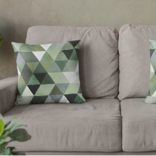 Green and Grey Torn Triangles Seamless Throw Pillow