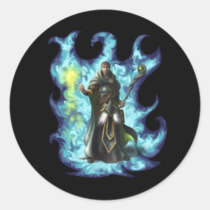 Green and Grey Wizard   Fantasy Character Classic Round Sticker