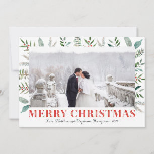 Green and Holly Merry Christmas Photo Cards