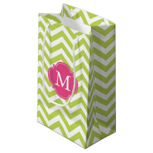 Green and Hot Pink Zigzag Pattern Monogram Small Gift Bag