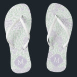 Green and Lavender Floral Damask Monogrammed Flip Flops<br><div class="desc">Beautiful and elegant floral damask pattern and quatrefoil frame monogram.</div>
