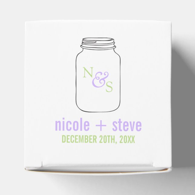 Green and Lavender Mason Jar Monogram Wedding Favor Box (Top)