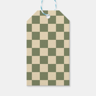 Green and Light Beige Checkerboard Gift Tags