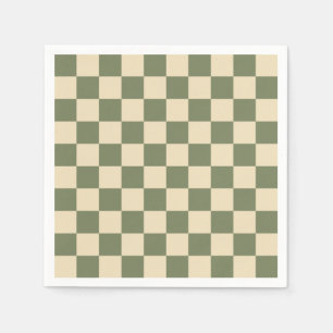 Green and Light Beige Checkerboard Napkin