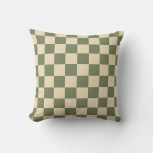 Green and Light Beige Chequerboard Throw Pillow