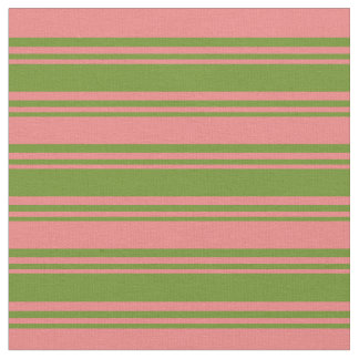 Green and Light Coral Coloured Lines Fabric