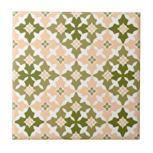 Green and Light Peach Moroccan Inspired  Tile