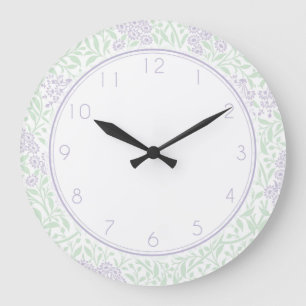 Green and Lilac Floral Damask Pattern Large Clock
