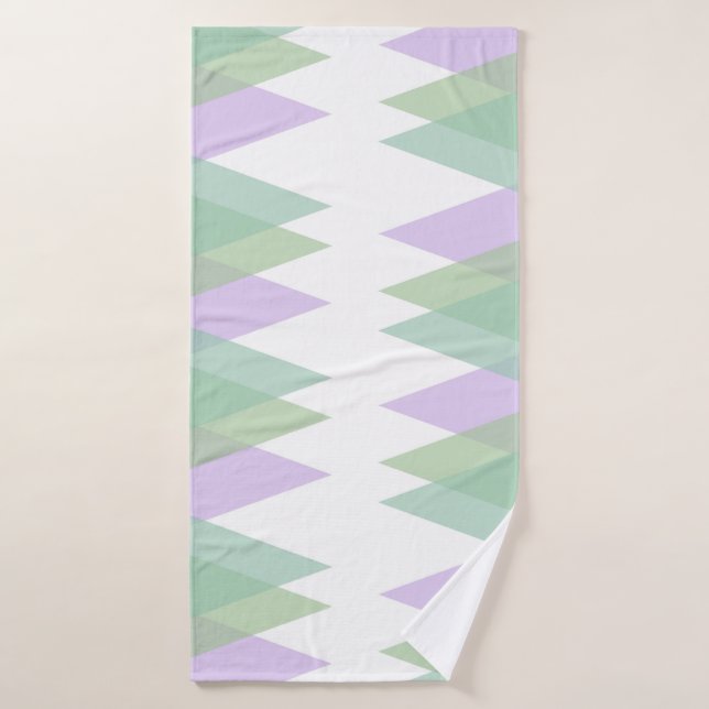 Green and lilac triangles bath towel (Bath Towel)