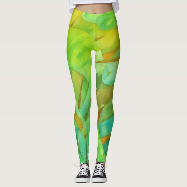 Green and Lime Artsy Leggings (Front)
