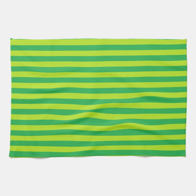 Green and Lime Green Stripes Kitchen Towel (Horizontal)