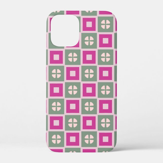 Green and Magenta Boxed Floral Bloom iPhone Case (Back)